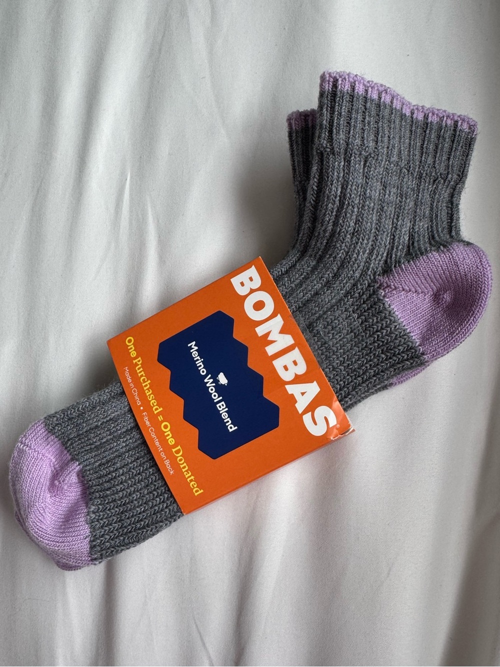 Bombas Women’s Gray & Lilac Merino Wool Blend Crew Socks